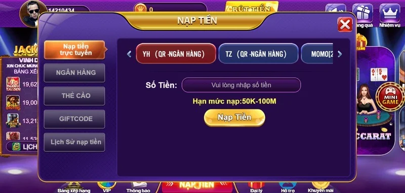 Tiến hành nạp tiền để cá cược baccarat cực nhanh chóng tại 68gb